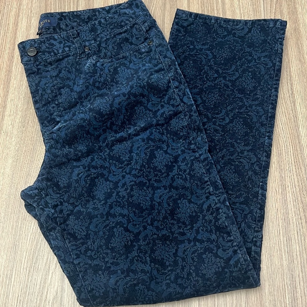 Talbots Heritage Blue Corduroy Jacquared Straight Leg Jeans Size 12 Petite